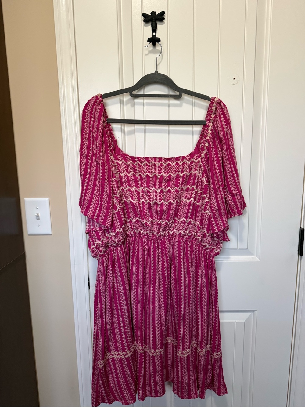 Savanna Jane 3X Plus Size Boho Pink Embroidered Smocked Mini Dress